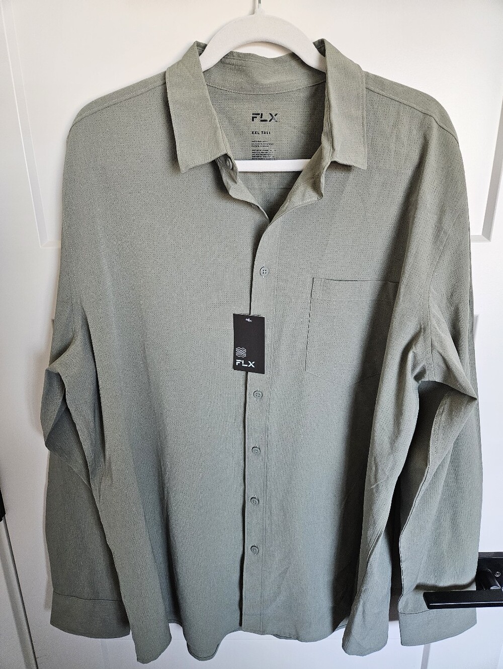 NWT FLX Men's Sage Green Button Down Performance Shirt 3XL Tall